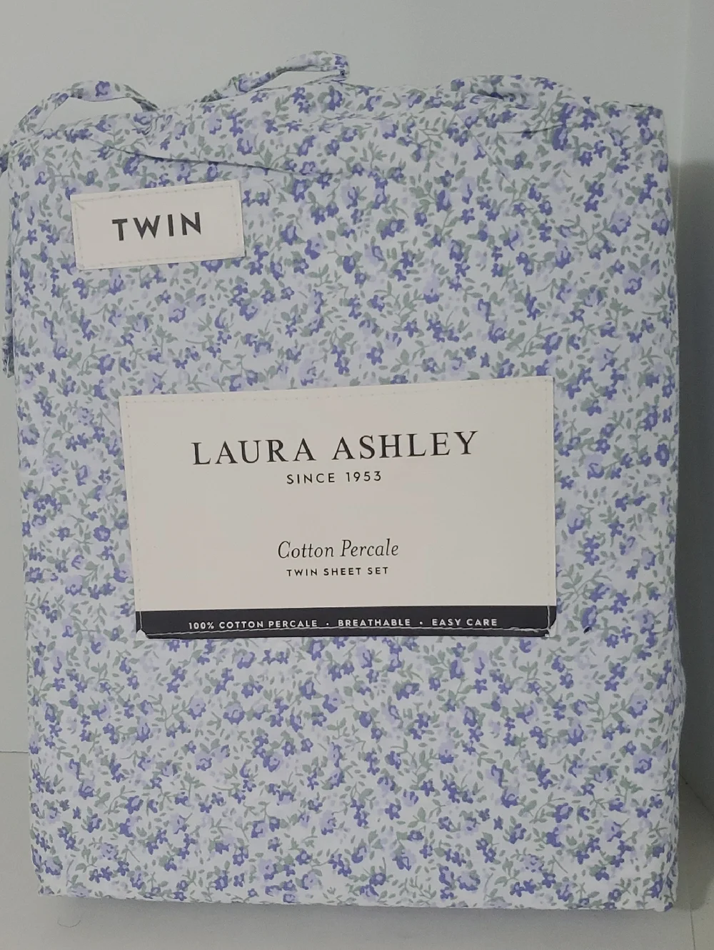 Laura Ashley Twin 100% Cotton Percale Purple Ditsy Floral Sheet Set NIP